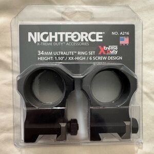 NWT Nightforce Ultralite 1.500” X-Treme 34mm Ring Set (#A216; XX-High)